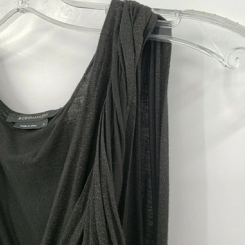 BCBGMaxAzria Twisted Straps V Neck Glittery Casual Black Dress